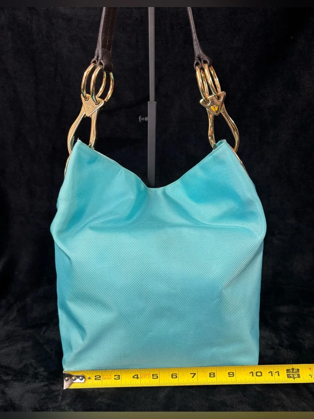 JPK Paris 75 Turquoise Nylon Hobo Bag Gold Hardware Y2K